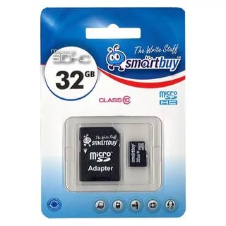 фото Карта памяти MicroSDHC 32GB Class 10 Smart Buy + SD адаптер магазина Альфатехник являющийся официальным дистрибьютором в России 